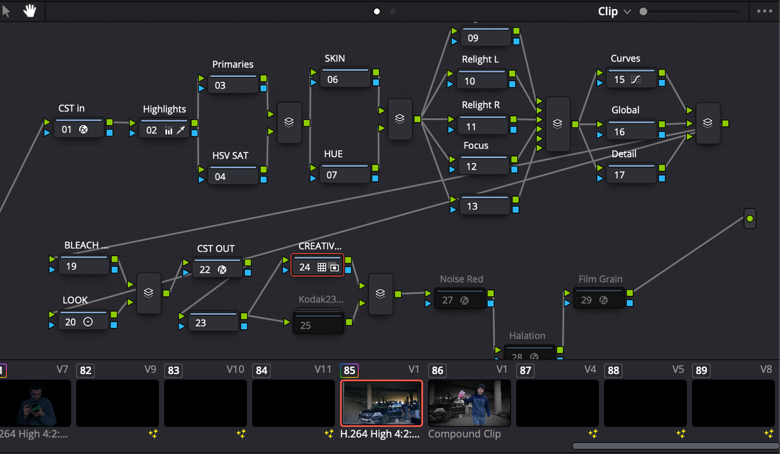 DaVinci Resolve Color Page mit Node-Struktur